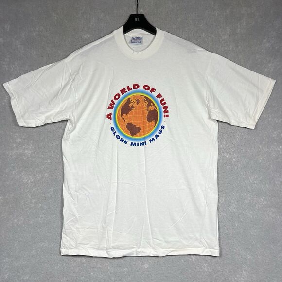 Vintage 80’s A World Of Fun/ Globe Mini Mags Print T-Shirt Sz. XL Single Stitch - Picture 1 of 12